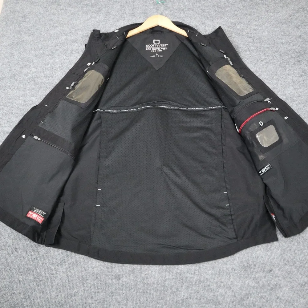 SCOTTeVEST RFID Vest Mens Large Black Travel Utility Multi Pocket TEC Tech Zip - Picture 4 of 14